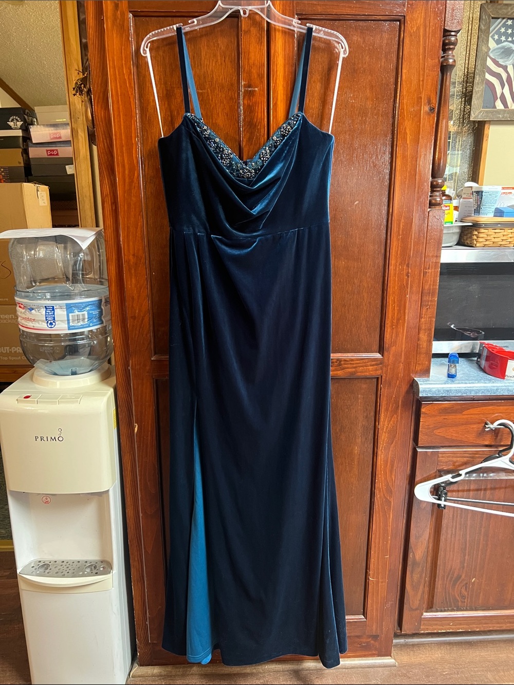 Women’s size 12 MARCHES NOTTE brand teal velvet cow neck gown NWT MSRP $695